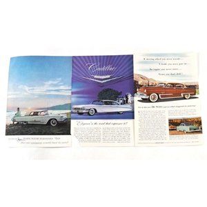 VTG 1950s Car Print Ads Lot Of 3 Desoto Plymouth Ford 1959 Thunderbird Cadillac